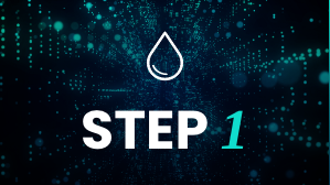 Step 1 text on image with blood drop icon on a futuristic background