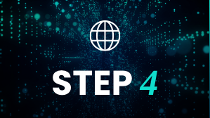 Step 4 text on image with network globe icon on a futuristic background
